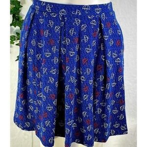 LuLaRoe Madison Skirt Blue with Red & White Umbrellas - XS